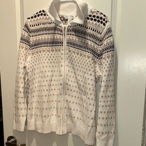 Christopher & Banks Women's White and Brown Patterned Sweater